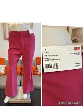 ❣️🆕Uniqlo Rose Pink Drape Flared Dress Pants/Trousers❣️